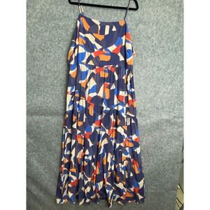 Nine West Plus 2X Abstract Tiered Maxi Dress Blue Purple Sleeveless Lined